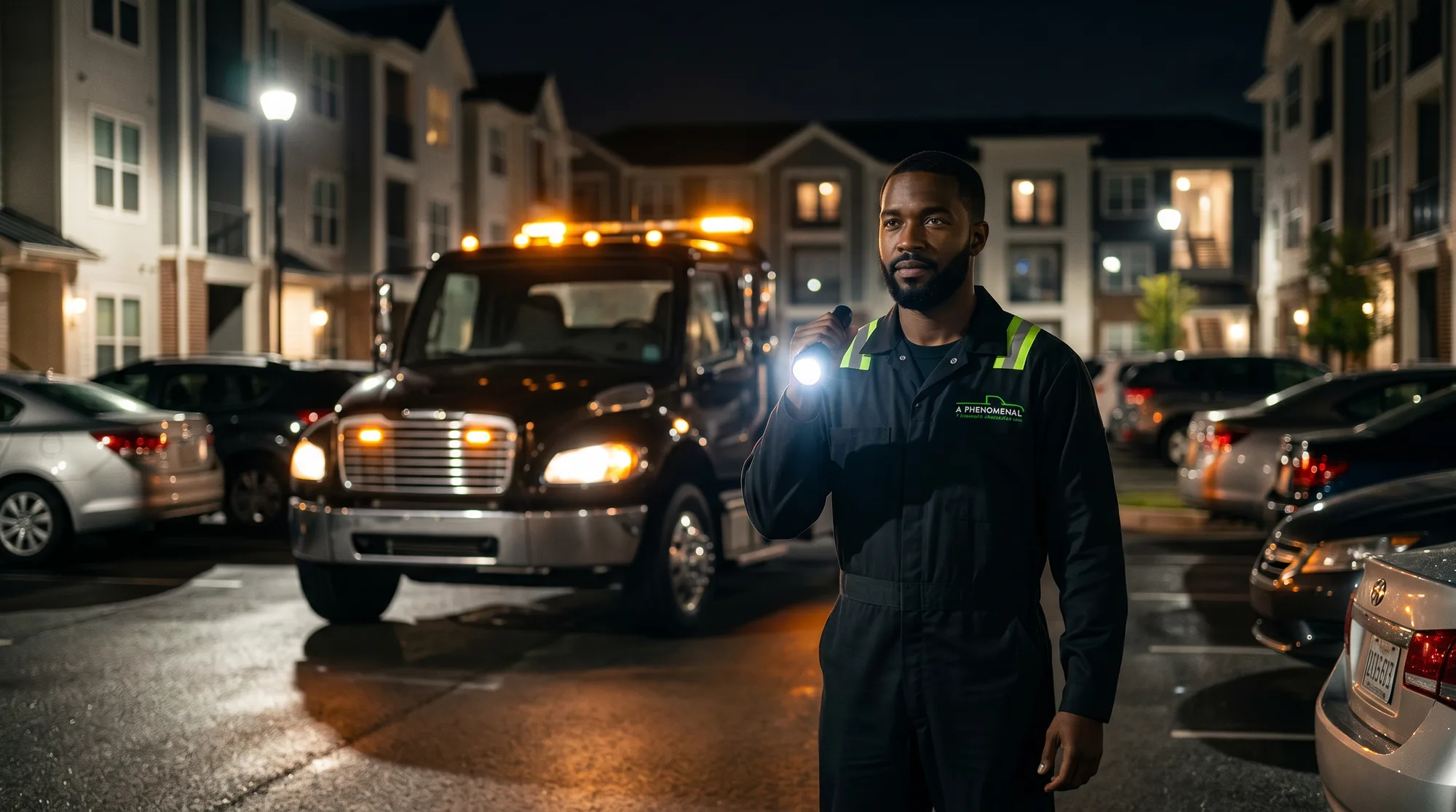 A Phenomenal Towing operator on overnight patrol at an apartment community